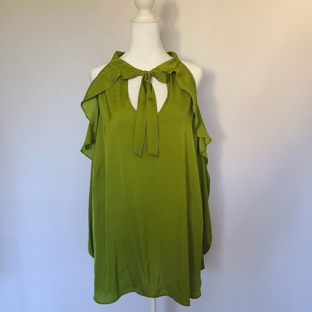 Bisou Bisou Women's Cold Shoulder Tie Neck Long Sleeved Blouse Size 2X